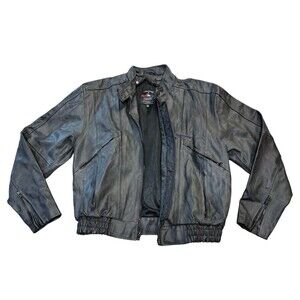 MOSSI Men's Size 44 Black Leather Moto Jacket Biker Grunge Designer Streetwear